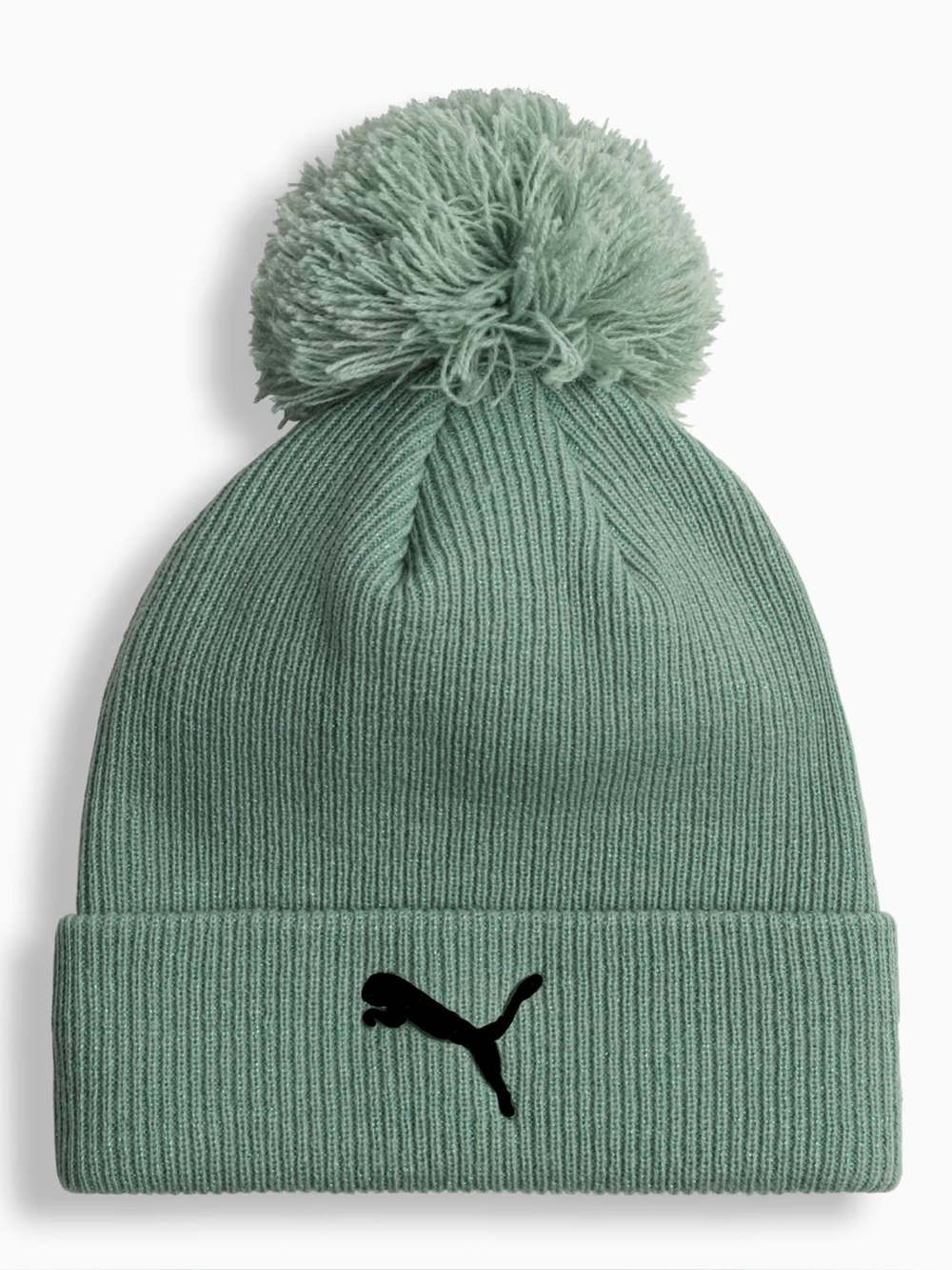 NWT Green Ribbed Puma Beanie w/ classic pom-pom on top & black logo on front